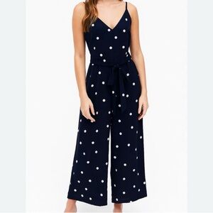 Loft Wide Leg Polka Dot Crop Jumpsuit Size 6 Navy White NWT